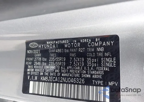 2022 Hyundai Tucson Hybrid Limited z USA, uszkodzony, nr VIN KM8JECA12NU046326